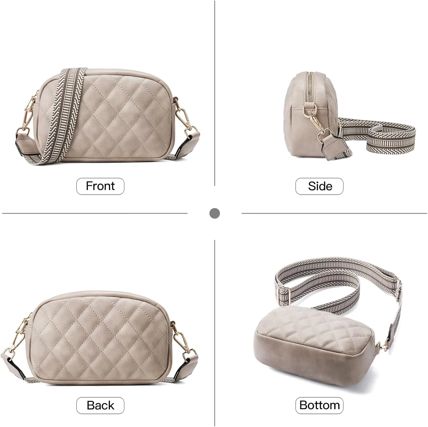 Telena Crossbody bags for Women Trendy Quilted Crossbody Bag Faux Leather Purse with Wide Strap