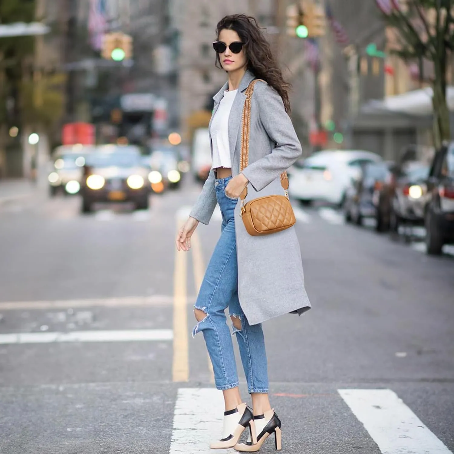 Telena Crossbody bags for Women Trendy Quilted Crossbody Bag Faux Leather Purse with Wide Strap