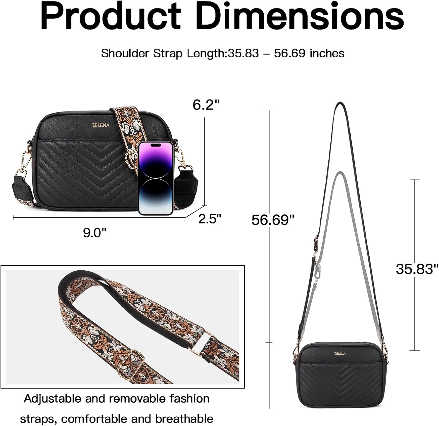 Telena Crossbody bags for Women Trendy Quilted Crossbody Bag Faux Leather Purse with Wide Strap