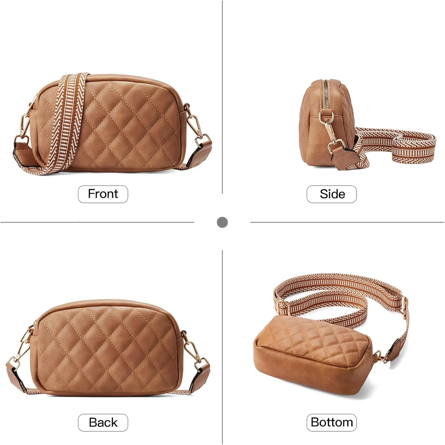 Telena Crossbody bags for Women Trendy Quilted Crossbody Bag Faux Leather Purse with Wide Strap