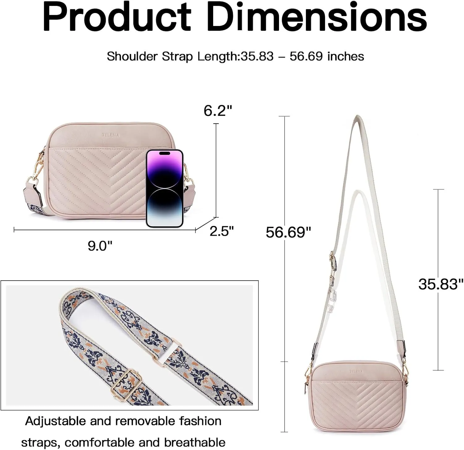Telena Crossbody bags for Women Trendy Quilted Crossbody Bag Faux Leather Purse with Wide Strap