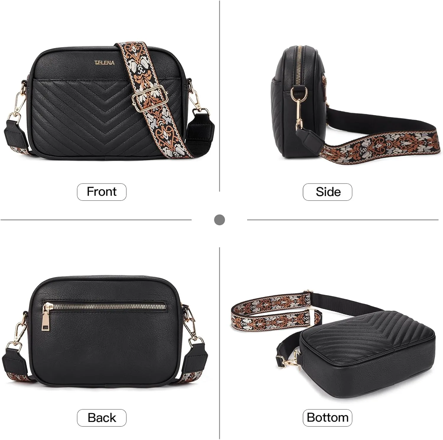 Telena Crossbody bags for Women Trendy Quilted Crossbody Bag Faux Leather Purse with Wide Strap
