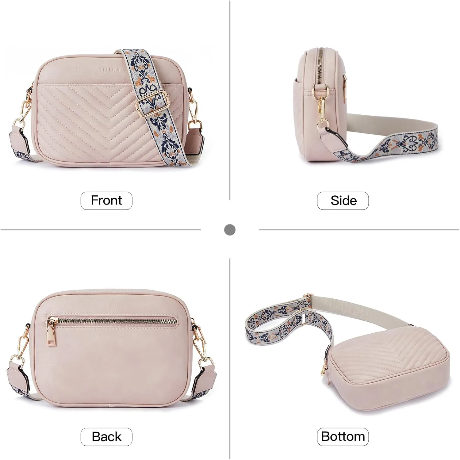 Telena Crossbody bags for Women Trendy Quilted Crossbody Bag Faux Leather Purse with Wide Strap