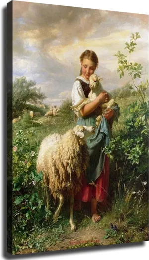 The Shepherdess 1866 By Johann Baptist Hofner Poster Canvas Print Wall Art Picture Indoor Bedroom Living Room Aesthetic Artwork Garage Cafe Decorative (16×24inch Framed)