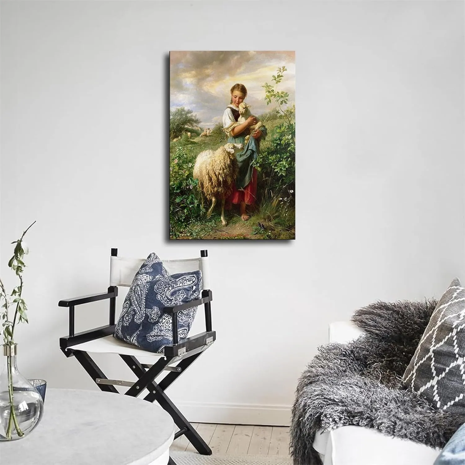 The Shepherdess 1866 By Johann Baptist Hofner Poster Canvas Print Wall Art Picture Indoor Bedroom Living Room Aesthetic Artwork Garage Cafe Decorative (16×24inch Framed)