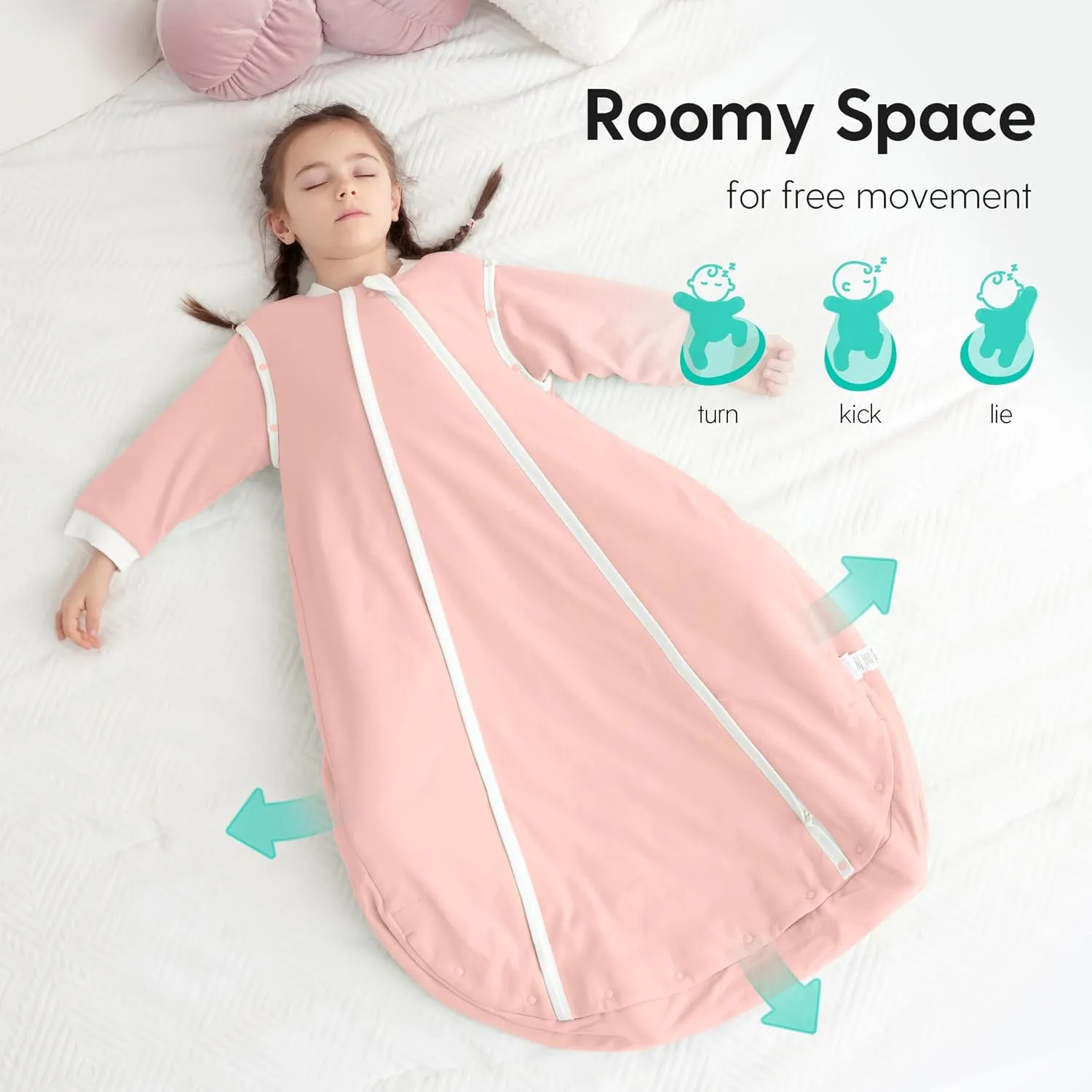 Thermostatic Sleep Sack 18-24 Months, TOG 2.5 Infant Wearable Blanket for Winter, 100% Cotton Baby Sleeping Bags with Detachable Sleeves, Extra Large Size, Pink