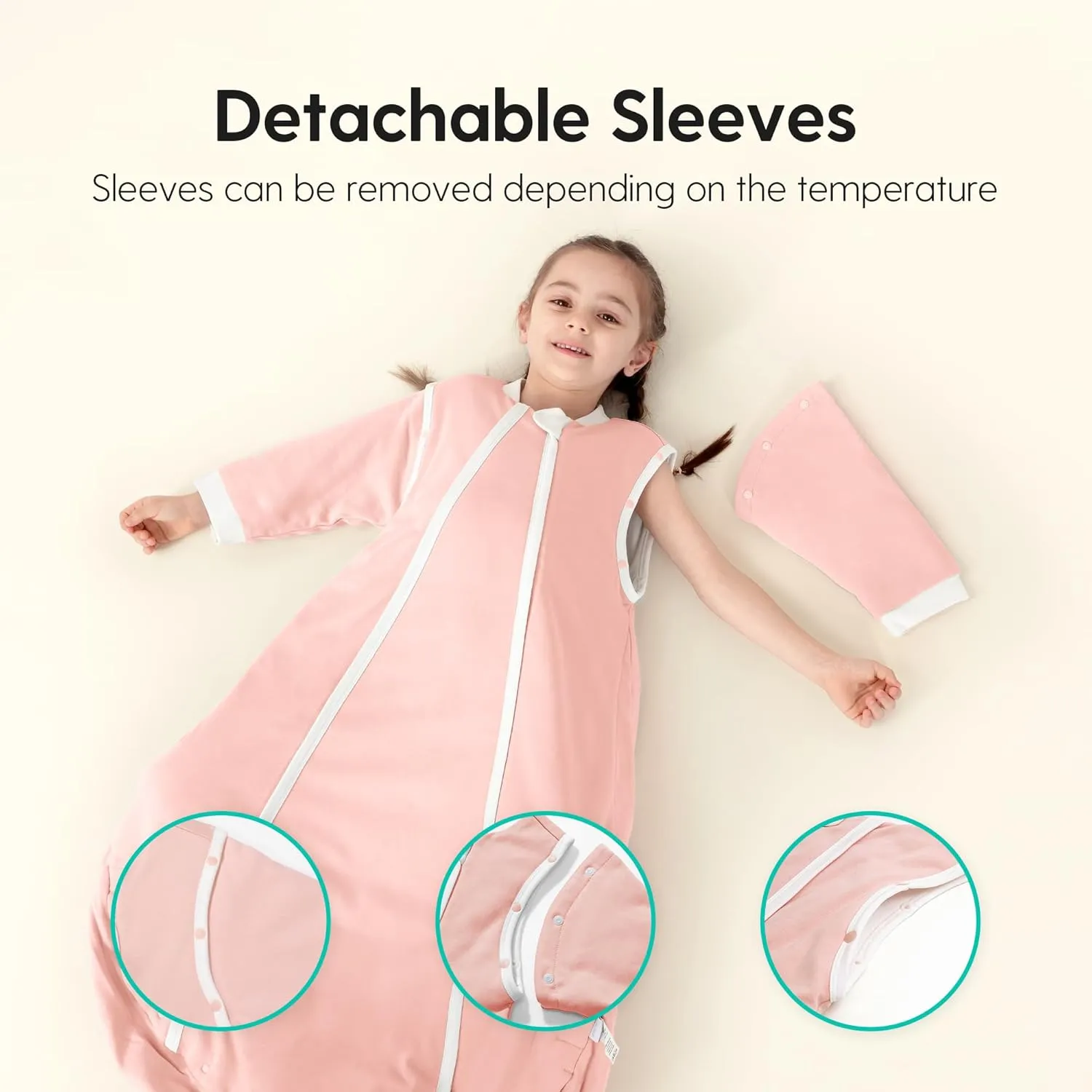 Thermostatic Sleep Sack 18-24 Months, TOG 2.5 Infant Wearable Blanket for Winter, 100% Cotton Baby Sleeping Bags with Detachable Sleeves, Extra Large Size, Pink