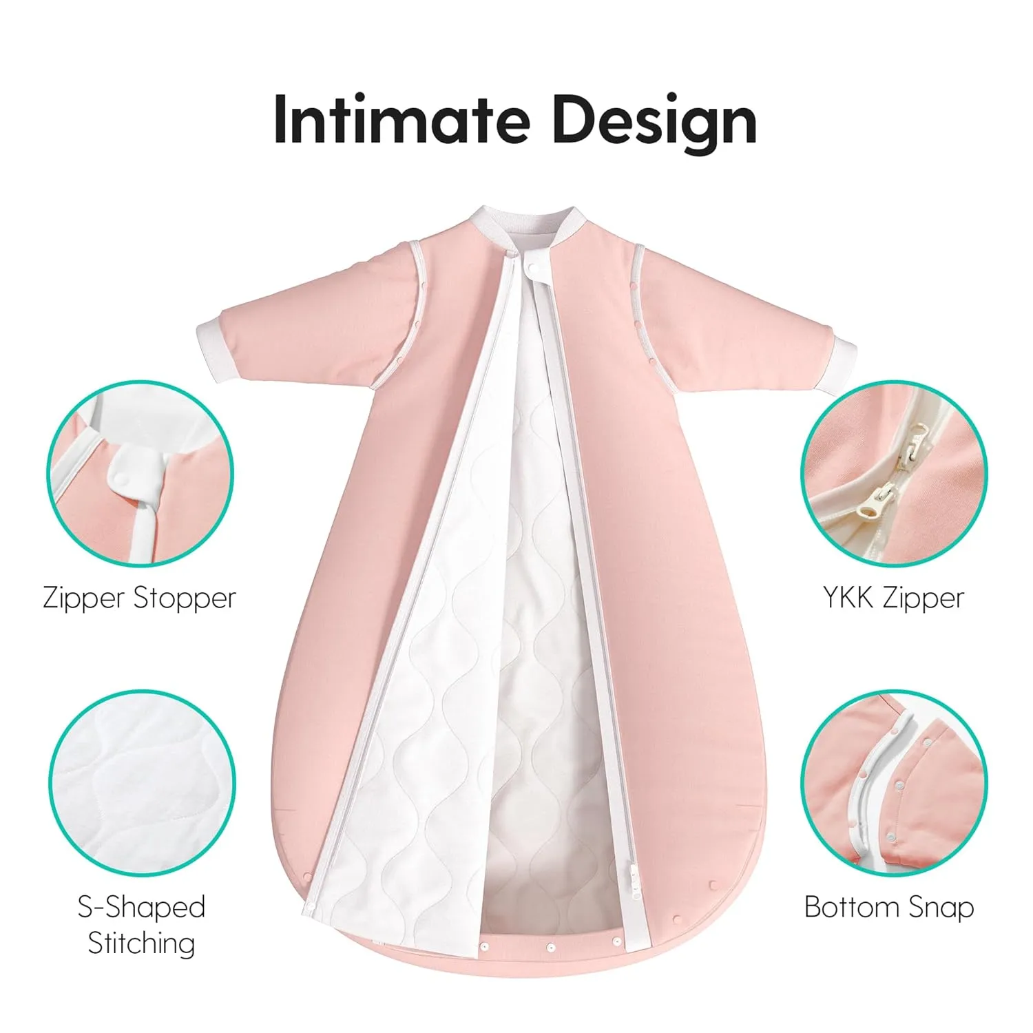 Thermostatic Sleep Sack 18-24 Months, TOG 2.5 Infant Wearable Blanket for Winter, 100% Cotton Baby Sleeping Bags with Detachable Sleeves, Extra Large Size, Pink