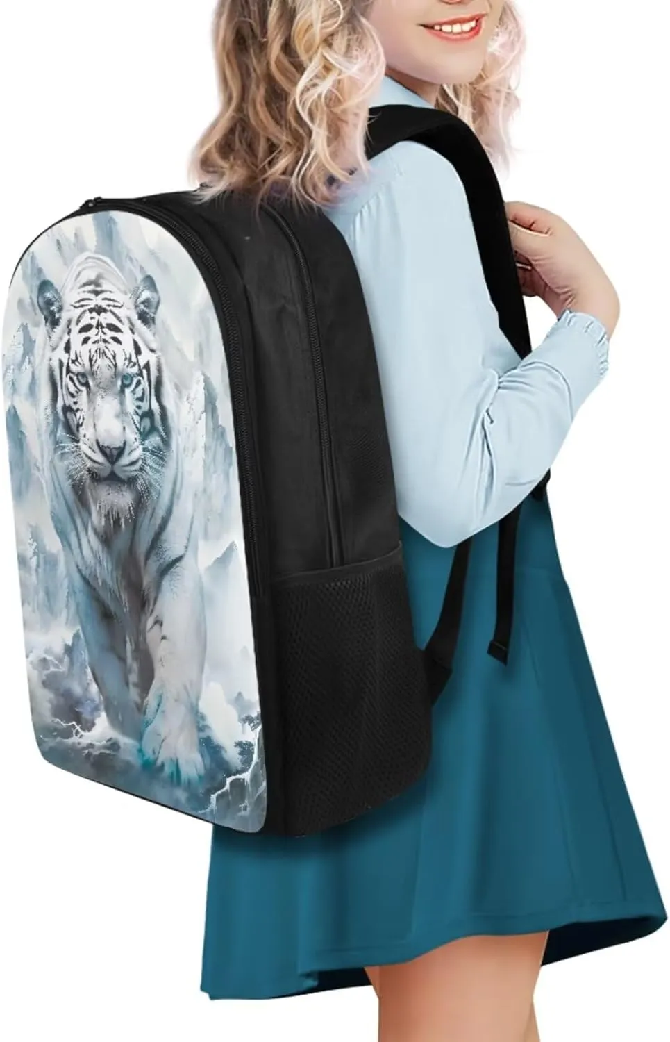 Tiger Print Backpack with Lunch Box Compartment Adjustable Straps Portable School Bag for Kids Retain Freshness Waterproof Insulated Lunch Bag for School