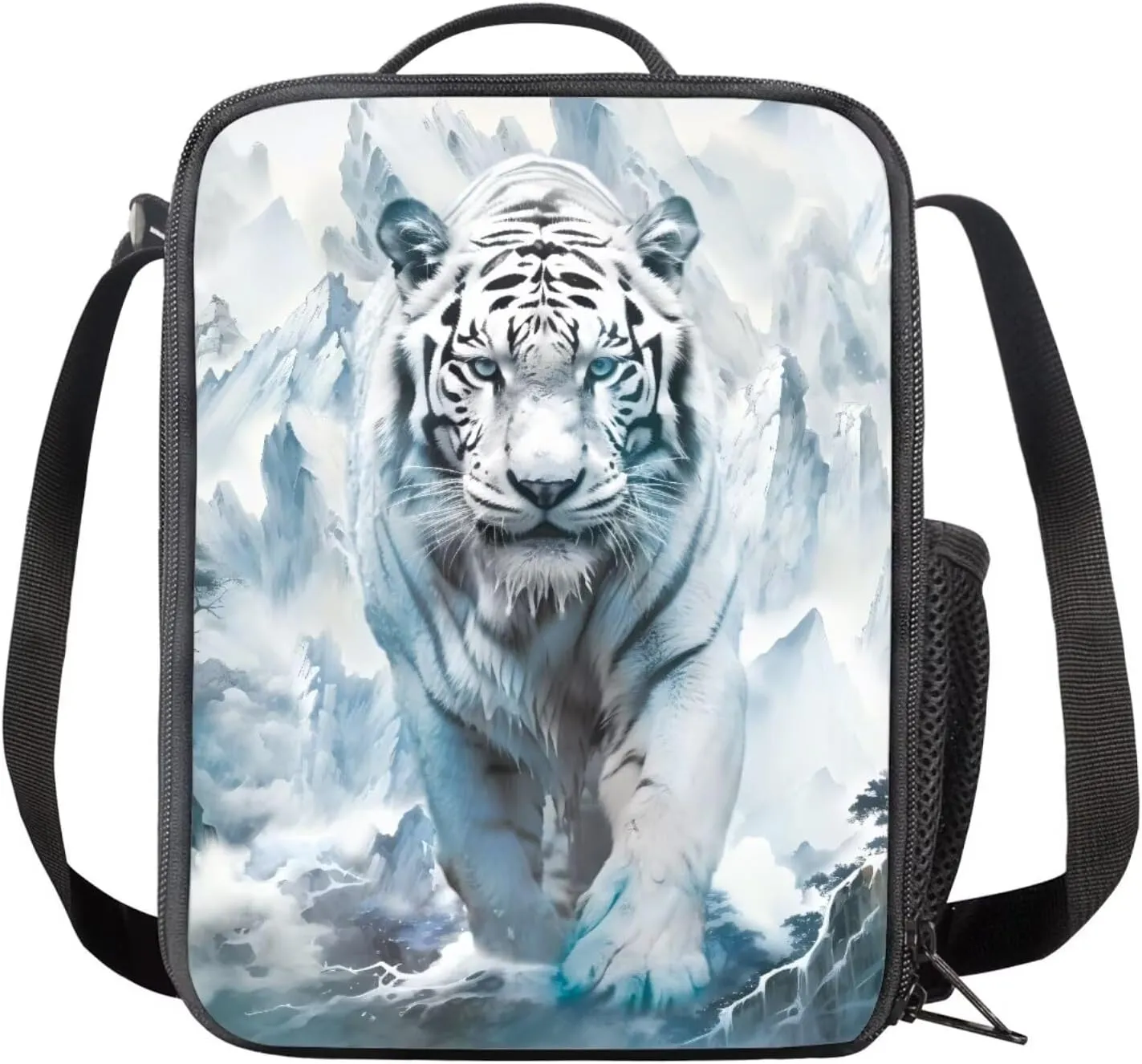 Tiger Print Backpack with Lunch Box Compartment Adjustable Straps Portable School Bag for Kids Retain Freshness Waterproof Insulated Lunch Bag for School