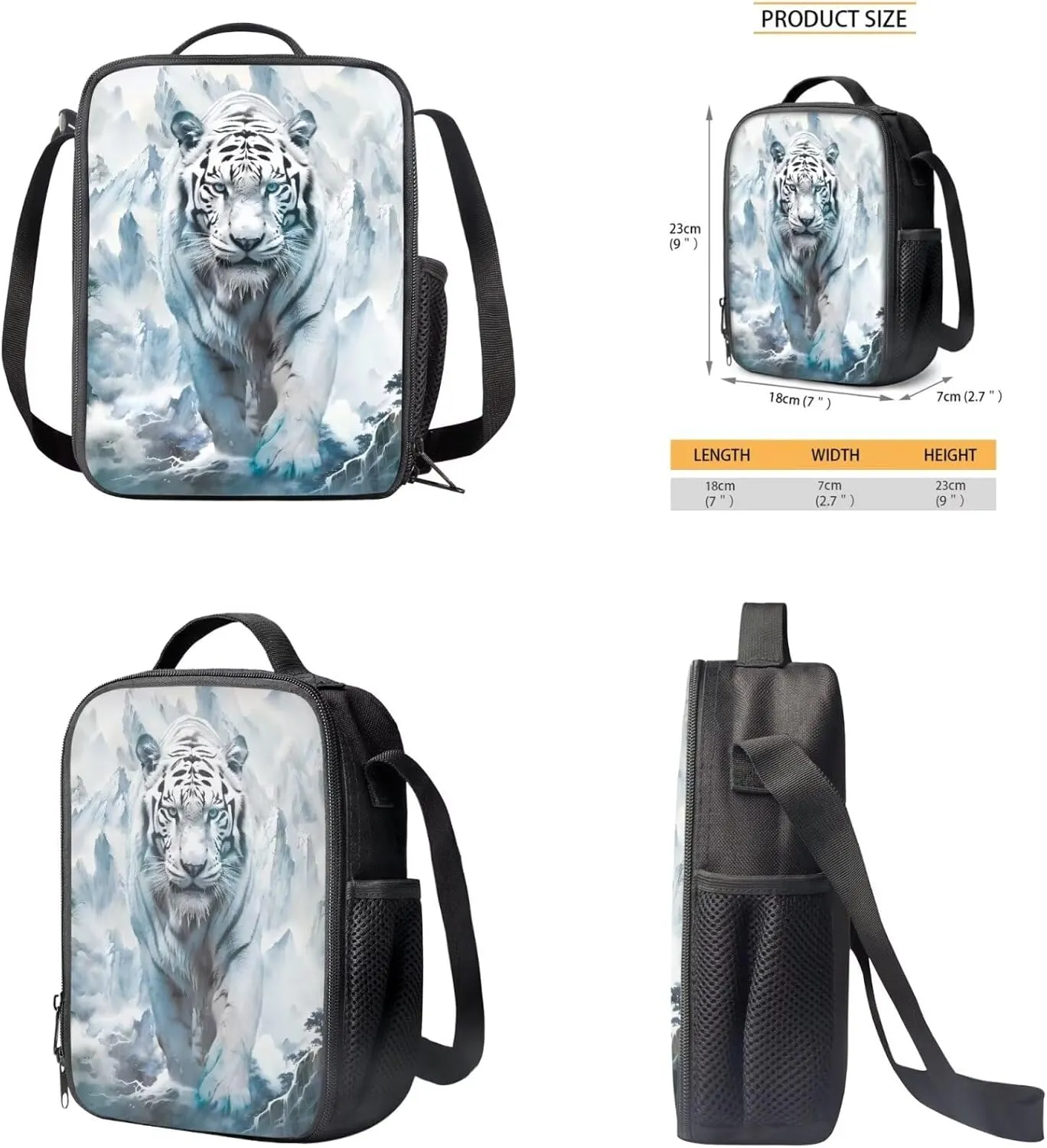 Tiger Print Backpack with Lunch Box Compartment Adjustable Straps Portable School Bag for Kids Retain Freshness Waterproof Insulated Lunch Bag for School