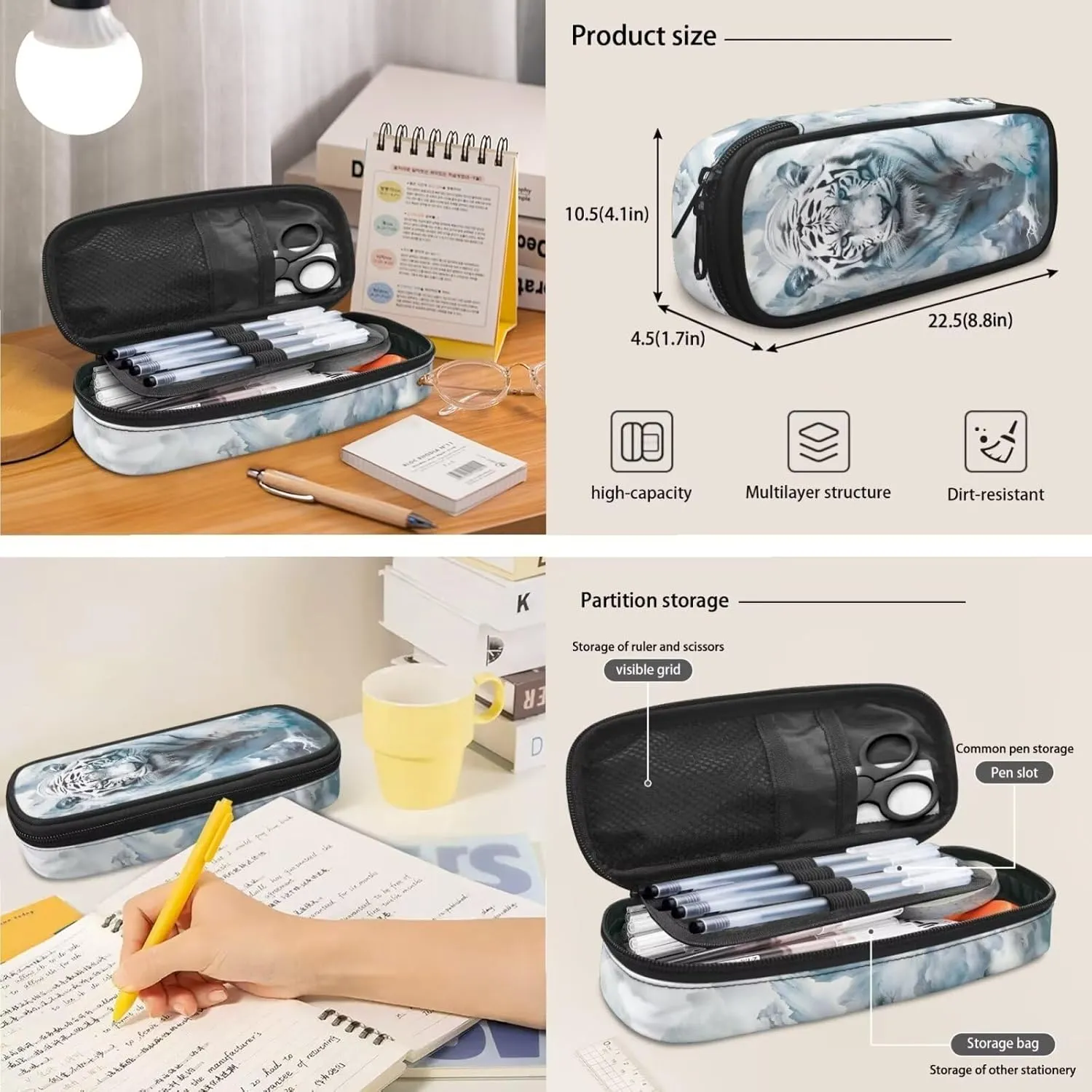 Tiger Print Backpack with Lunch Box Compartment Adjustable Straps Portable School Bag for Kids Retain Freshness Waterproof Insulated Lunch Bag for School
