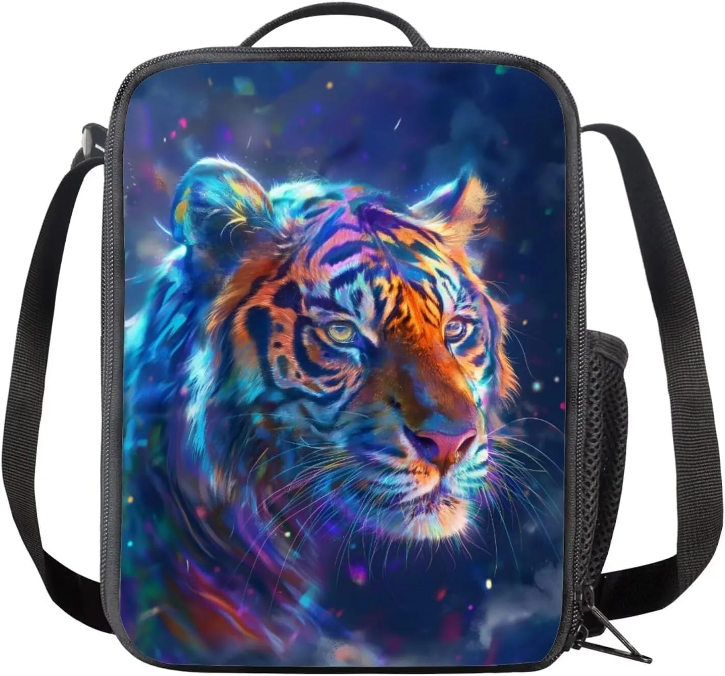 Tiger Print School Backpack for Kids 8-12 Boys and Lunch Bag Multi-Functional Portable Backpack Lunchbox for Children Cute Pencil Case for School Play Vacation