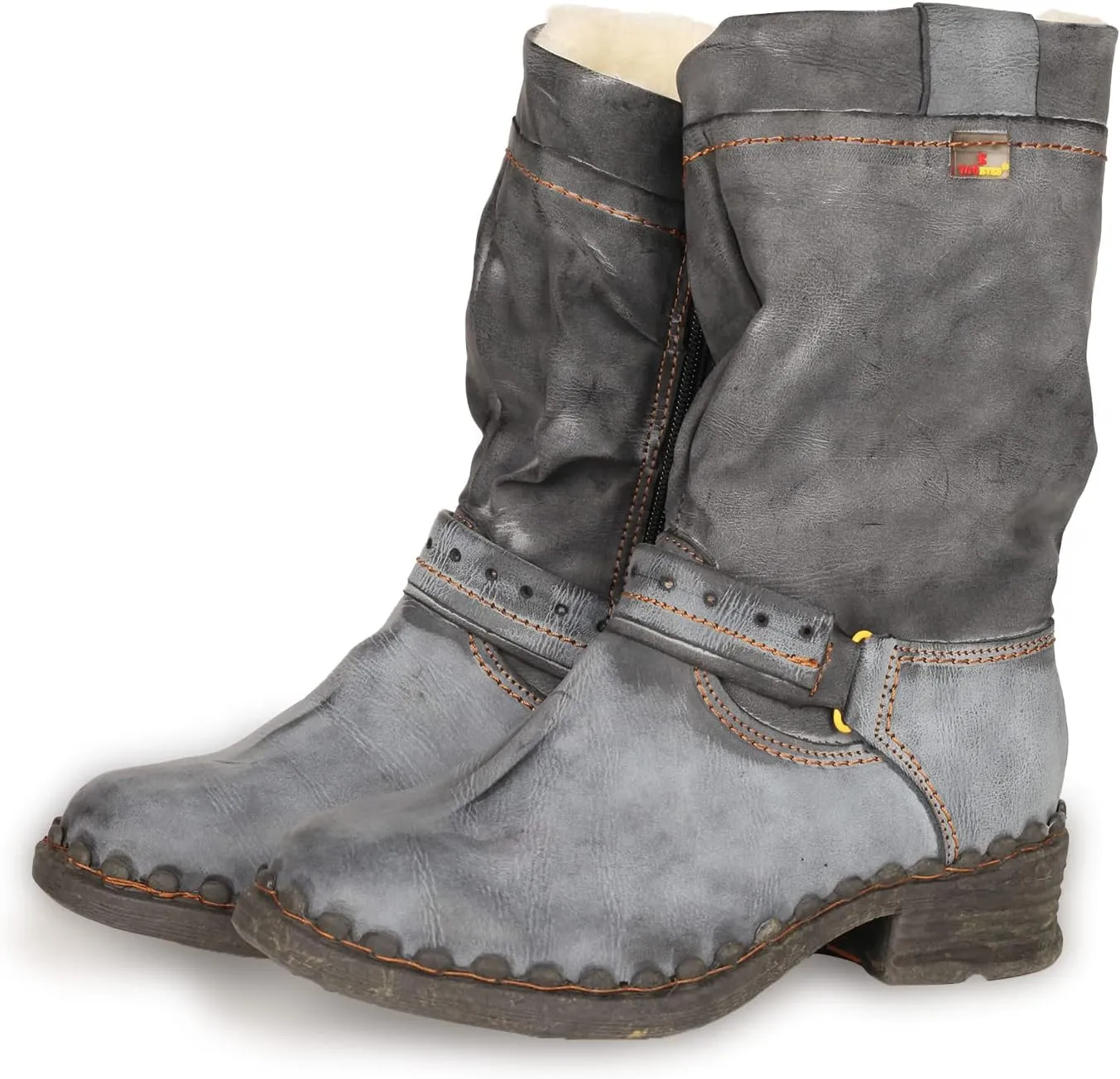 TMA EYES Women Fashion Leather Winter Boots with Faux Fur Lining side Zipper Buckle Shoes