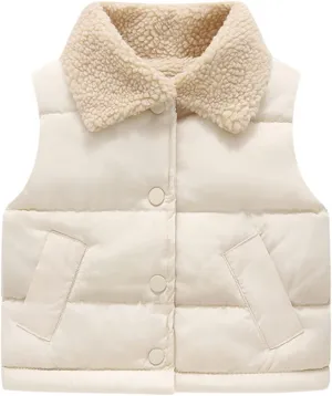 Toddler Boys Girls Puffer Vest Fuzzy Fleece Sleeveless Coat Winter Sherpa Lined Quilted Bubble Vest Down Waistcoat