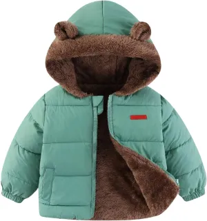 Toddler Boys Girls Winter Coat Sherpa Lined Hooded Puffer Jacket Kids Fuzzy Fleece Quilted Jacket Padded Down Coat
