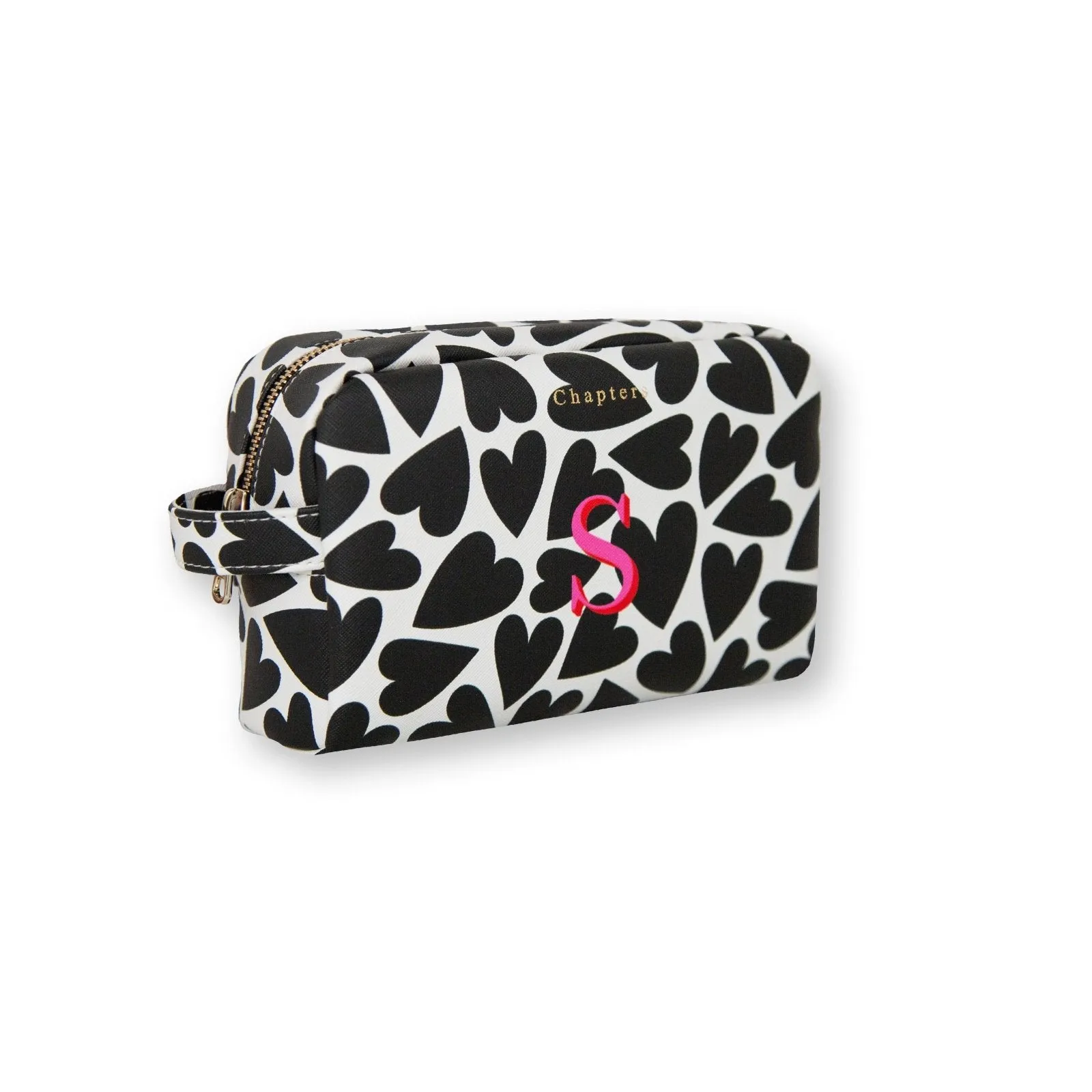 Toiletry Bag, Black & White Hearts