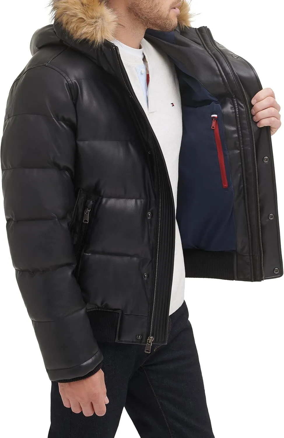 Tommy Hilfiger Men's Quilted Arctic Cloth Snorkel Bomber Jacket With Removable Hood (Standard and Big & Tall)