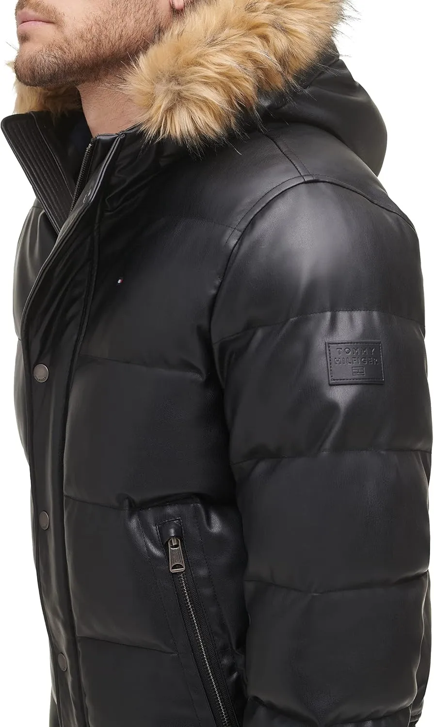 Tommy Hilfiger Men's Quilted Arctic Cloth Snorkel Bomber Jacket With Removable Hood (Standard and Big & Tall)