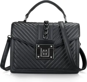 Top Handle Bag Quilted Crossbody Bags Trendy Designer Handbags for Women Black Leather Cross Body Satchel Purses Shoulder Bag