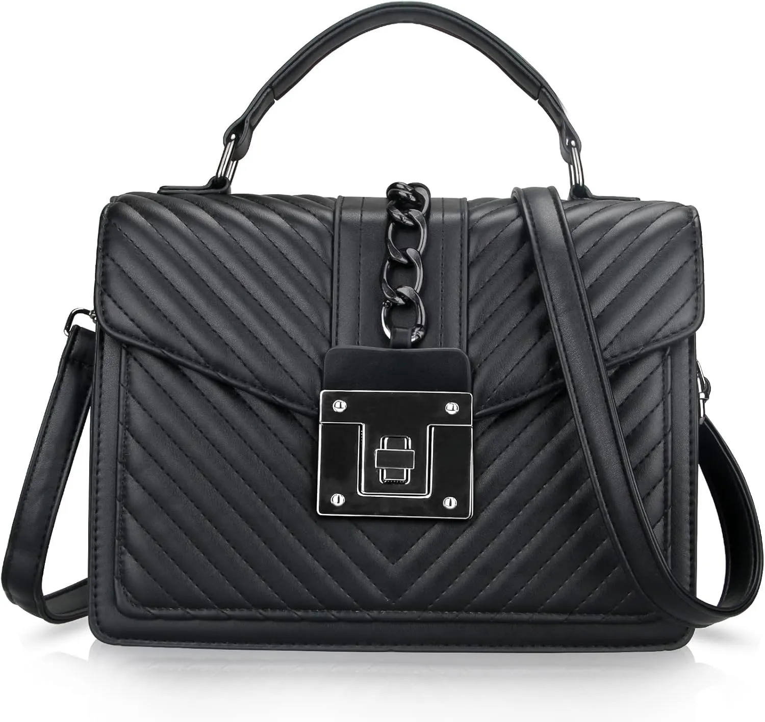 Top Handle Bag Quilted Crossbody Bags Trendy Designer Handbags for Women Black Leather Cross Body Satchel Purses Shoulder Bag