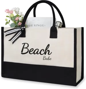 TOPDesign Personalized Initial Jute/Canvas Beach Bag, Monogrammed Gift Tote Bag for Women
