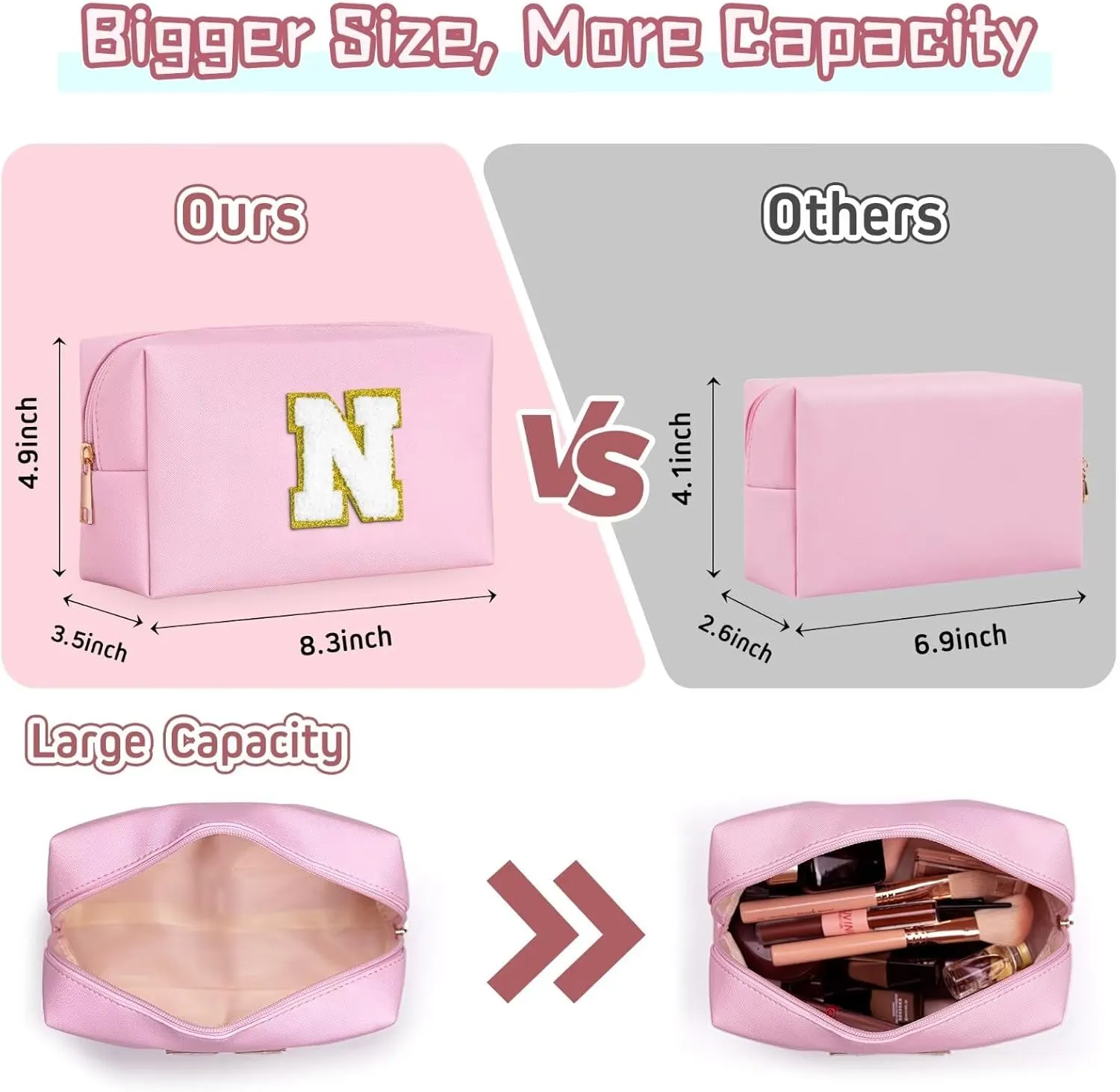 TOPEAST Cosmetic Travel Bags for Women, Preppy Small Makeup Bag, PU Leather Waterproof Toiletry Bag, Unique Friendship Gifts for Friends Coworker, Cute Stuff for Girls (Pink R)