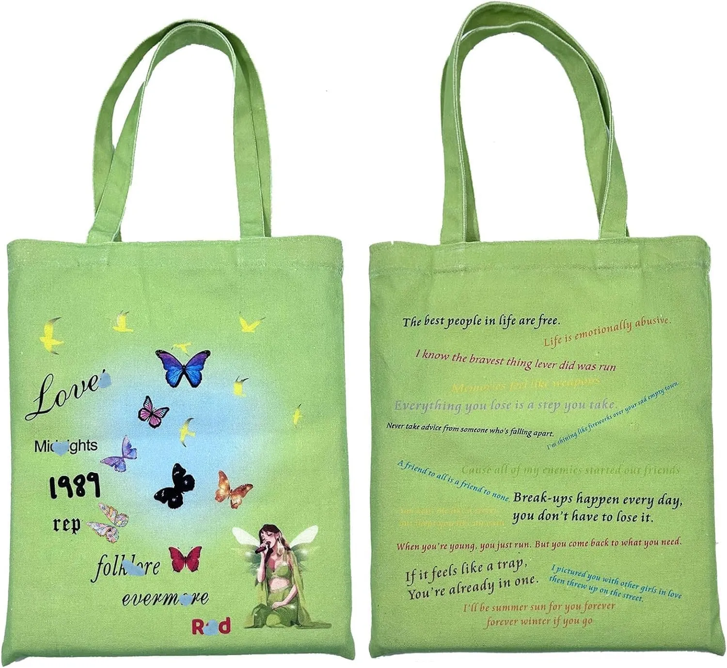 Tote Bag for Women, Canvas Tote Bag Aesthetic Shopping Shoulder Bag Grocery Bags Cute Reusable Tote Bag Music Lovers Gift(Green),Christmas Gifts