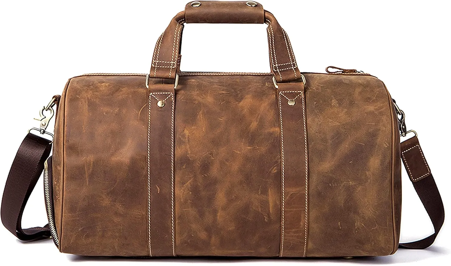 Travel Duffel Bag for Men, Crazy Horse Leather Overnight Weekender Bag Genuine Leather Handbag Crossbody Bags (Brown)