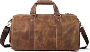 Travel Duffel Bag for Men, Crazy Horse Leather Overnight Weekender Bag Genuine Leather Handbag Crossbody Bags (Brown)