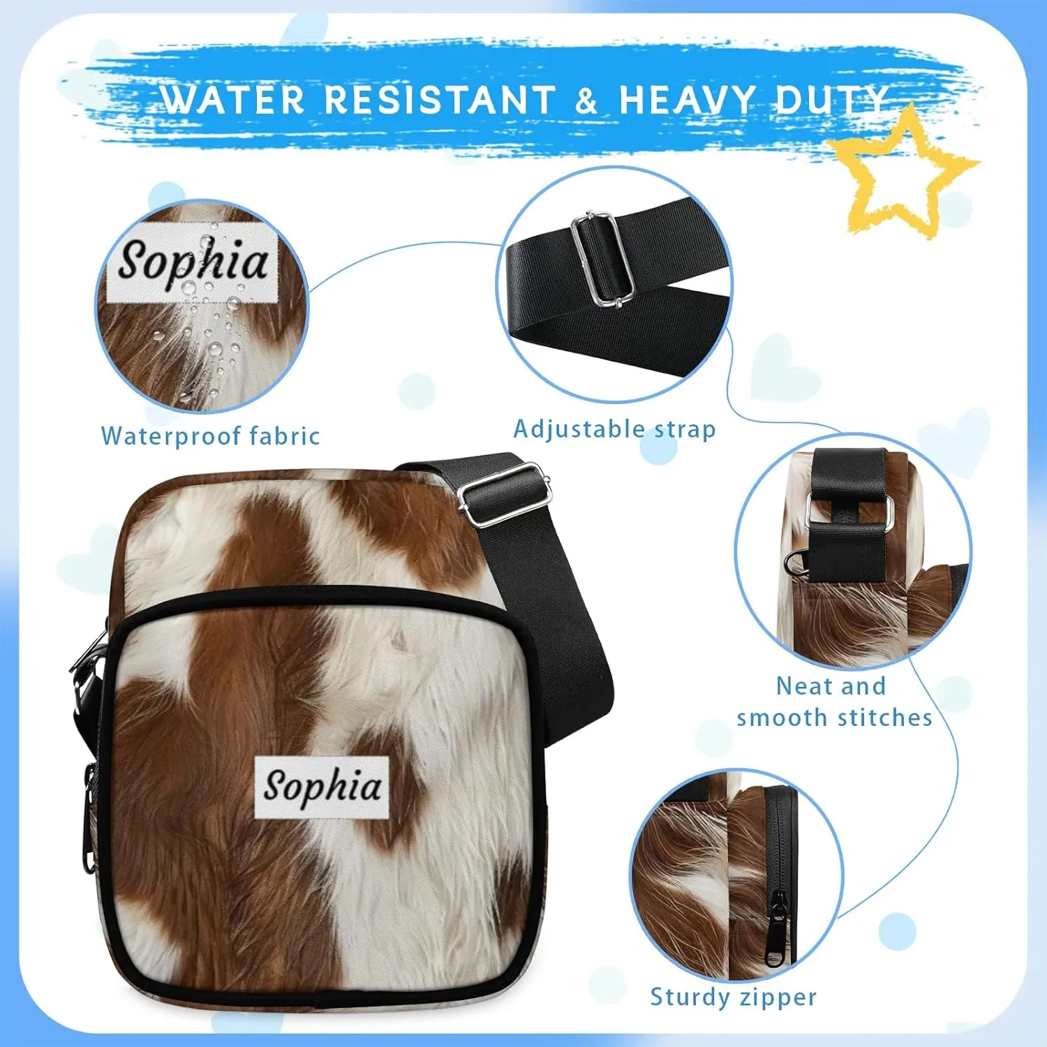 TropicalLife Personalized Crossbody Bag for Women Men Custom Name Messenger Bags