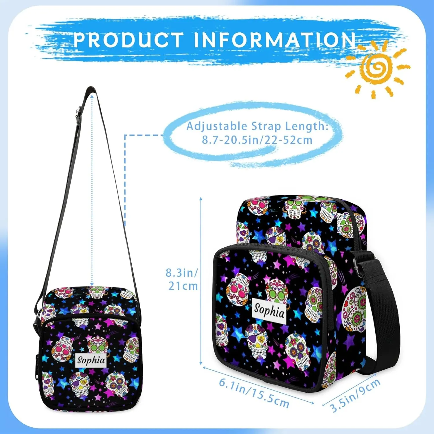 TropicalLife Personalized Crossbody Bag for Women Men Custom Name Messenger Bags