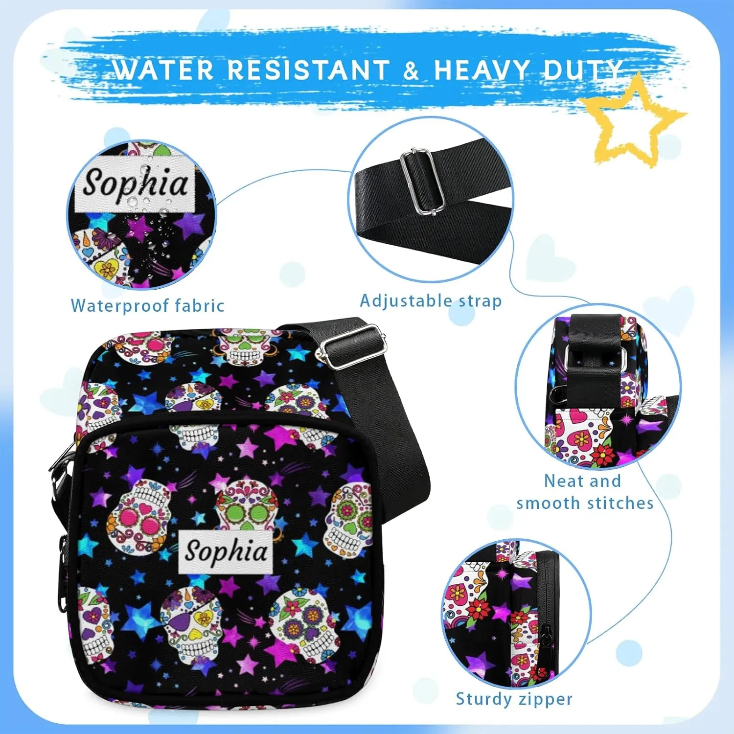 TropicalLife Personalized Crossbody Bag for Women Men Custom Name Messenger Bags