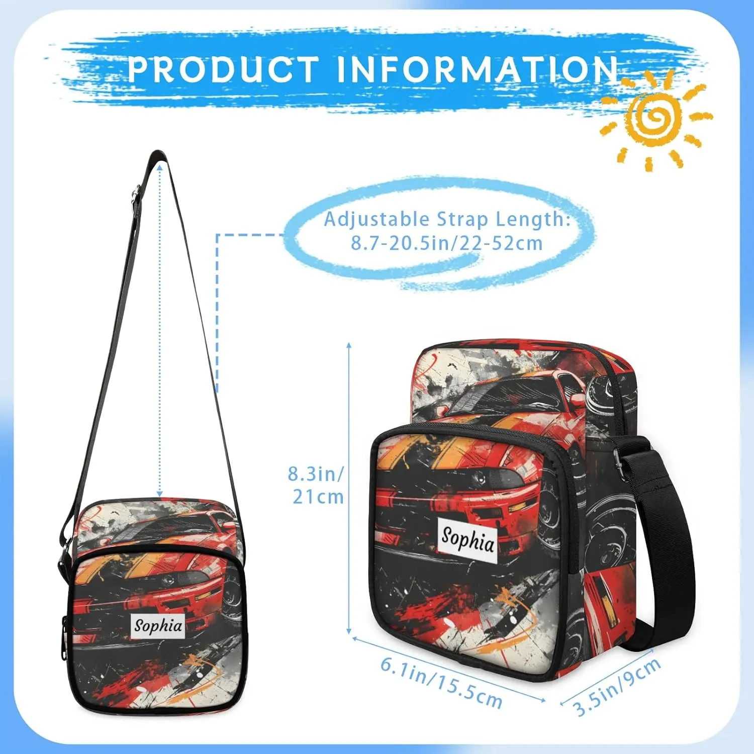 TropicalLife Personalized Crossbody Bag for Women Men Custom Name Messenger Bags