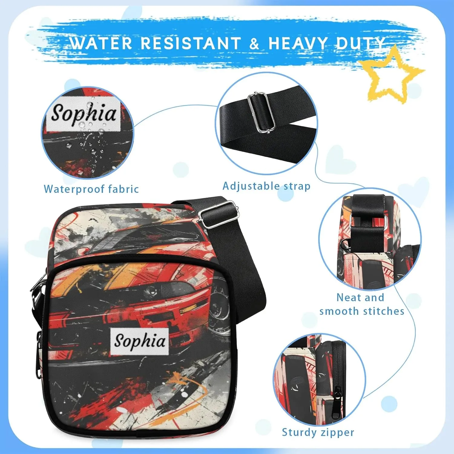 TropicalLife Personalized Crossbody Bag for Women Men Custom Name Messenger Bags