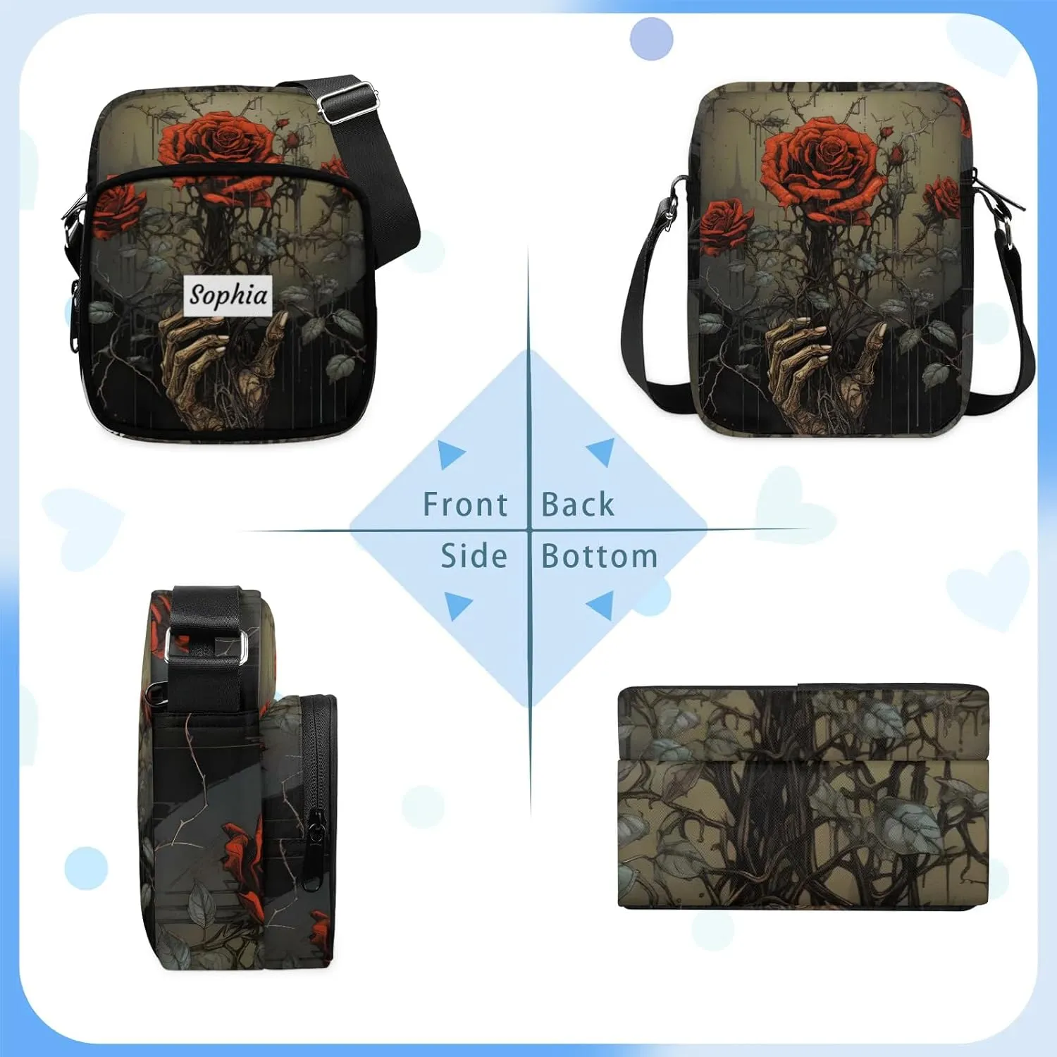 TropicalLife Personalized Crossbody Bag for Women Men Custom Name Messenger Bags