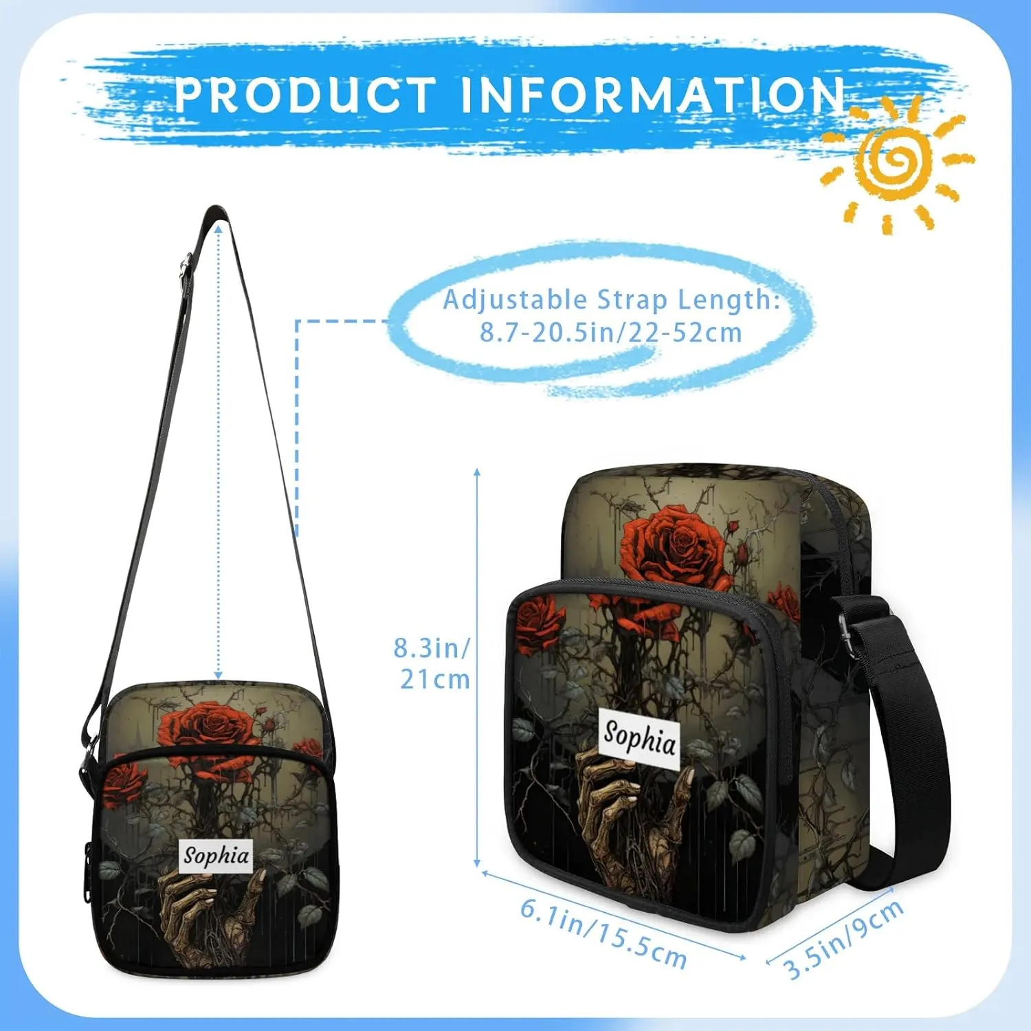 TropicalLife Personalized Crossbody Bag for Women Men Custom Name Messenger Bags