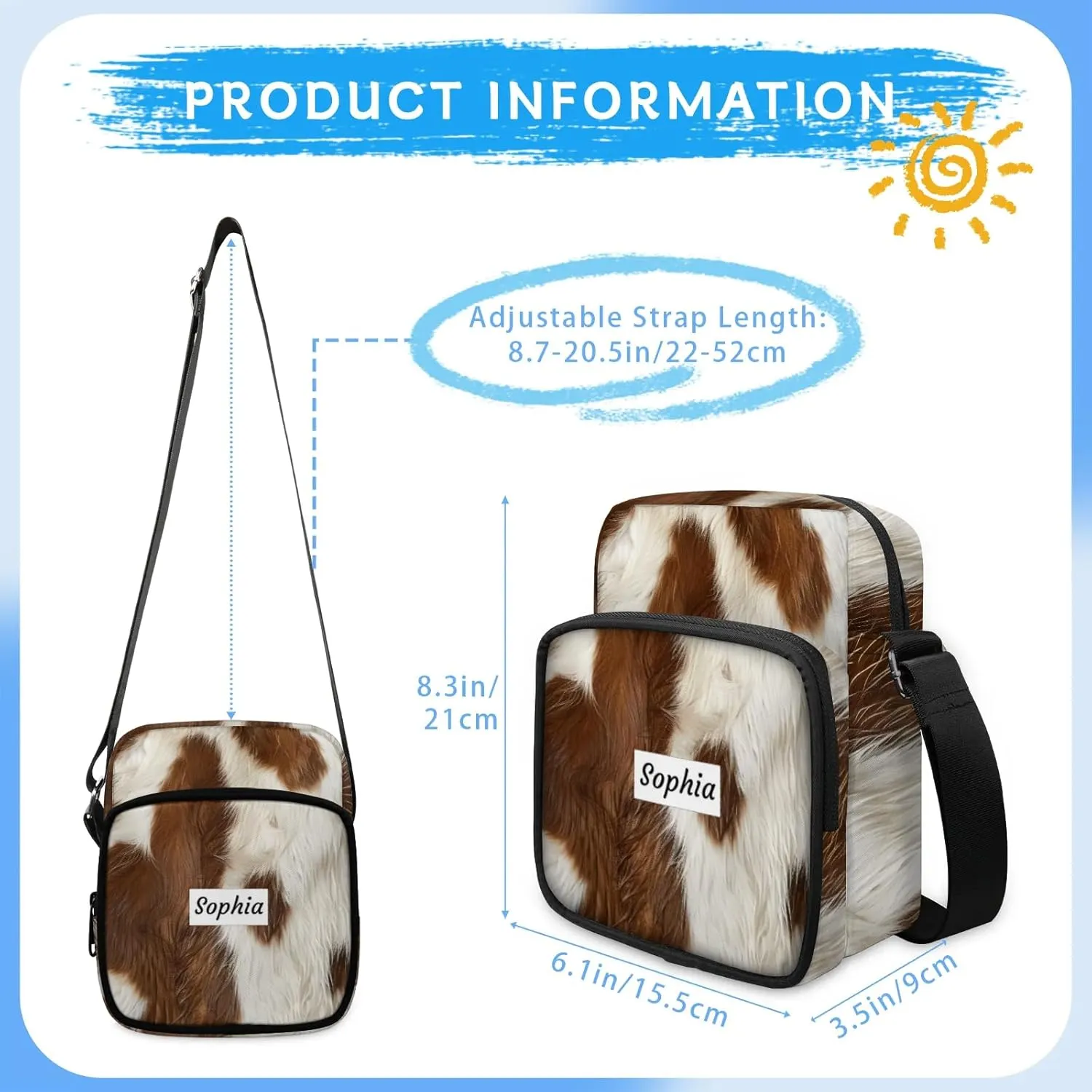 TropicalLife Personalized Crossbody Bag for Women Men Custom Name Messenger Bags