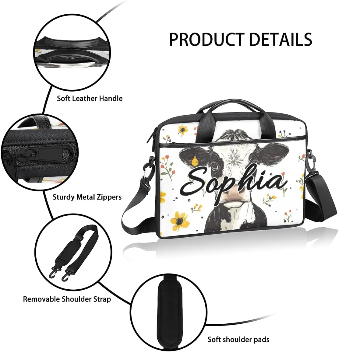 TropicalLife Personalized Laptop Bag 15 Inch Custom Sleeve Case with Handle Shoulder Strap Computer Messenger Bag