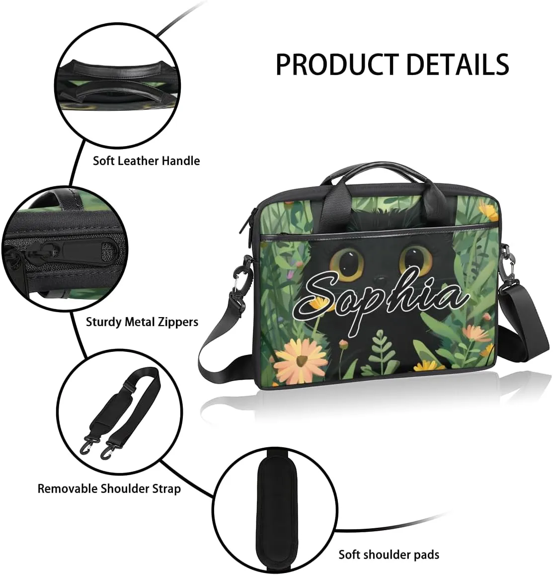 TropicalLife Personalized Laptop Bag 15 Inch Custom Sleeve Case with Handle Shoulder Strap Computer Messenger Bag