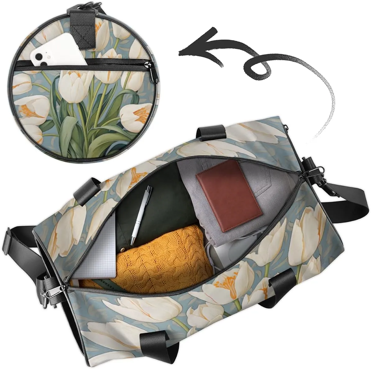 Tulip Floral Custom Duffel Bags Weekender Bags Custom Sport Duffel Bag Carry on Overnight Weekender Bag