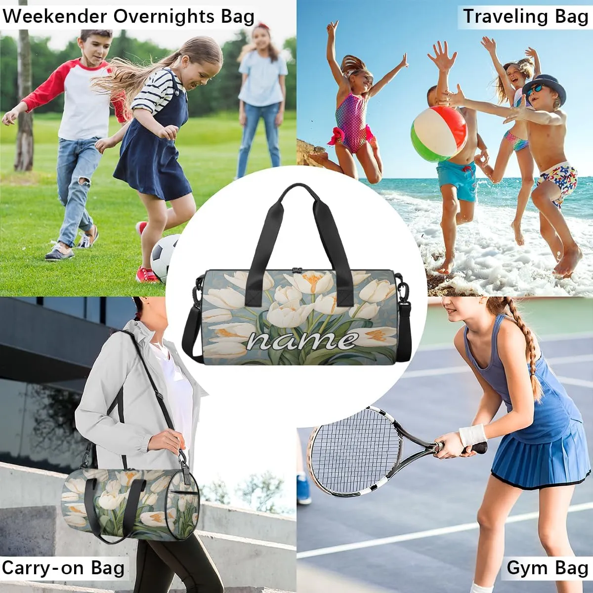 Tulip Floral Custom Duffel Bags Weekender Bags Custom Sport Duffel Bag Carry on Overnight Weekender Bag