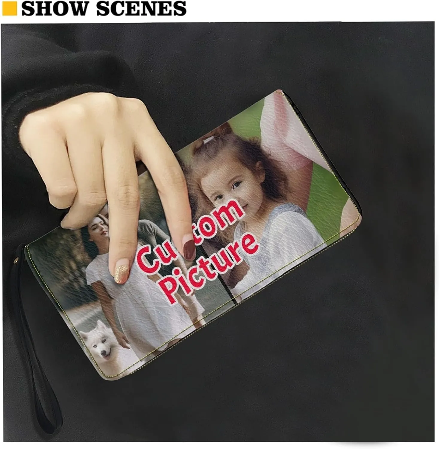 Tuoxiukan Custom Wristlet Wallet for Purse Women Personalized Clutch Picture Name Logo Purse PU Leather Zipper Long Wallet Mens Slim Phone Bag Cash ID Card Organizer Clutch Pouch Unique Gifts