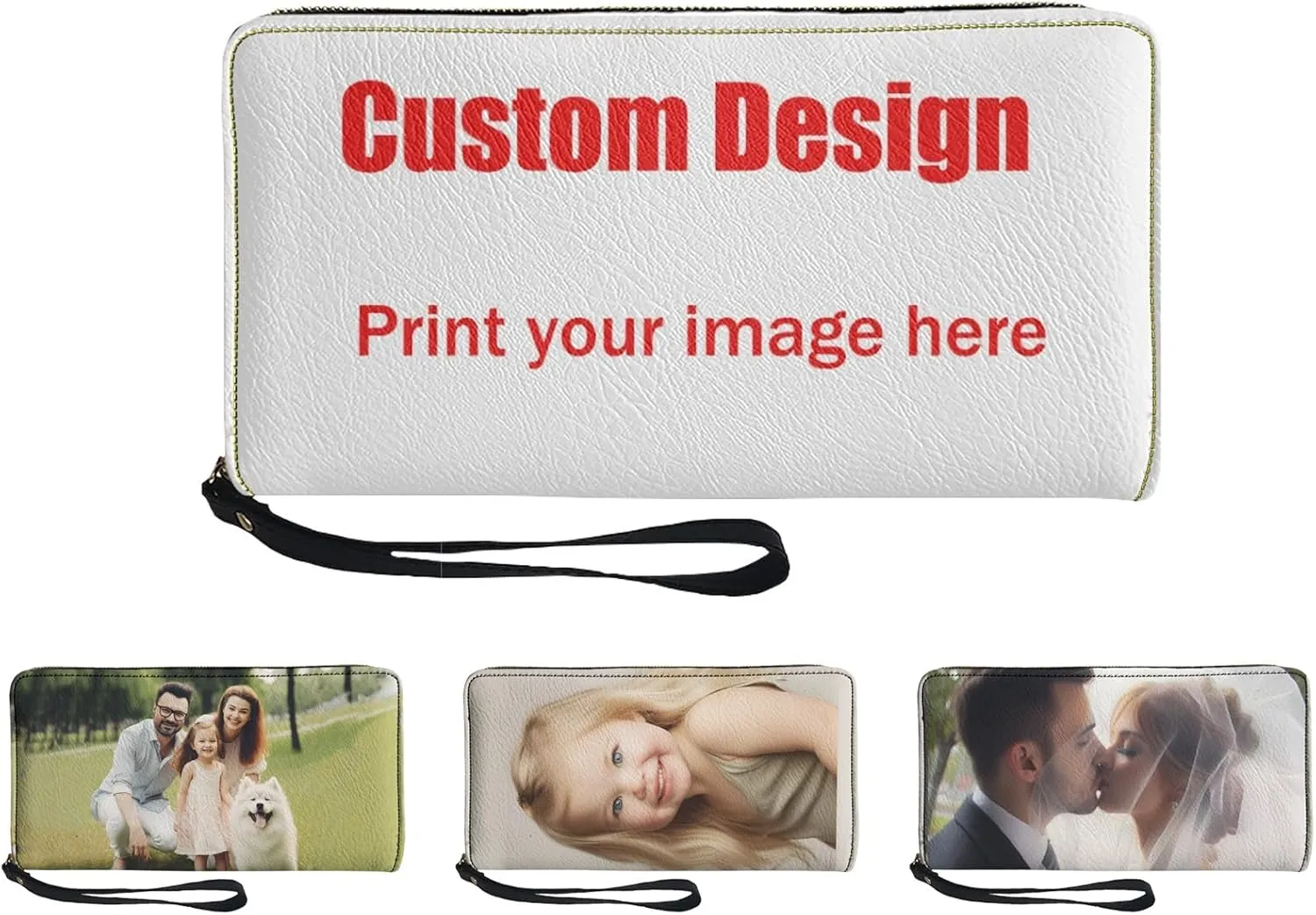 Tuoxiukan Custom Wristlet Wallet for Purse Women Personalized Clutch Picture Name Logo Purse PU Leather Zipper Long Wallet Mens Slim Phone Bag Cash ID Card Organizer Clutch Pouch Unique Gifts