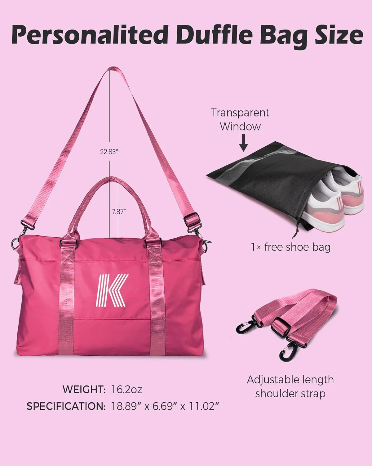 Tween Girl Trendy Stuff, Birthday Gift, Girls Initial Travel Bag, Sports Bag, Monogrammed Bags for Girls, Personalized Weekender Bag, Monogram Overnight Bag Gift for Her (Letter E)