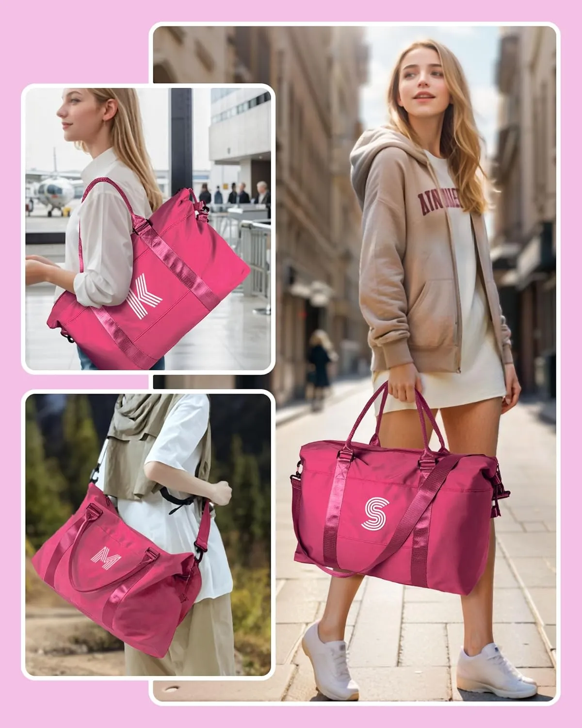 Tween Girl Trendy Stuff, Birthday Gift, Girls Initial Travel Bag, Sports Bag, Monogrammed Bags for Girls, Personalized Weekender Bag, Monogram Overnight Bag Gift for Her (Letter E)