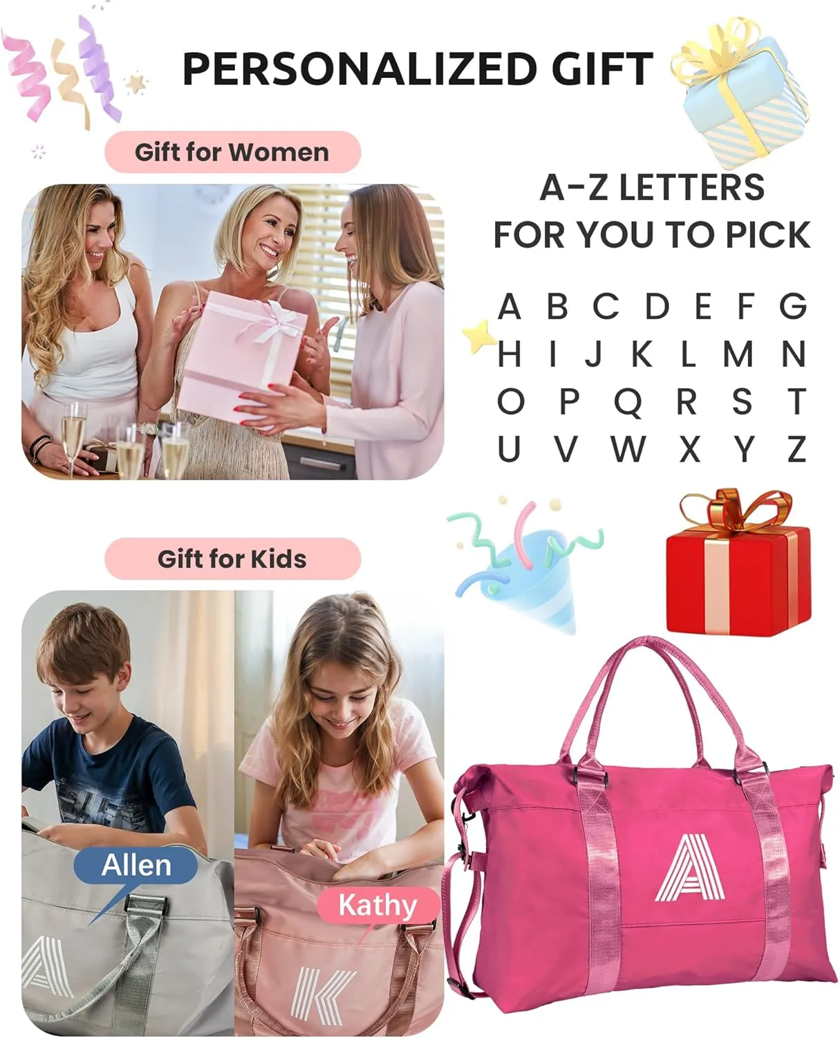 Tween Girl Trendy Stuff, Birthday Gift, Girls Initial Travel Bag, Sports Bag, Monogrammed Bags for Girls, Personalized Weekender Bag, Monogram Overnight Bag Gift for Her (Letter E)
