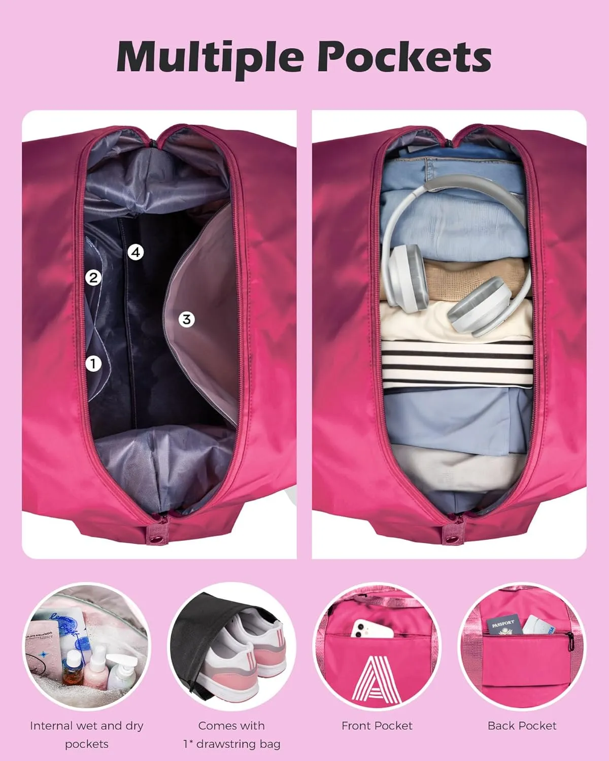 Tween Girl Trendy Stuff, Birthday Gift, Girls Initial Travel Bag, Sports Bag, Monogrammed Bags for Girls, Personalized Weekender Bag, Monogram Overnight Bag Gift for Her (Letter E)