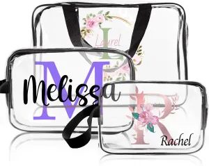 ubjva Personalized Makeup Bag Custom Clear Toiletry Bag for Women Name Monogrammed Cosmetic Pouch with Handle for Travel Wedding Birthday Gift-Own Design-S