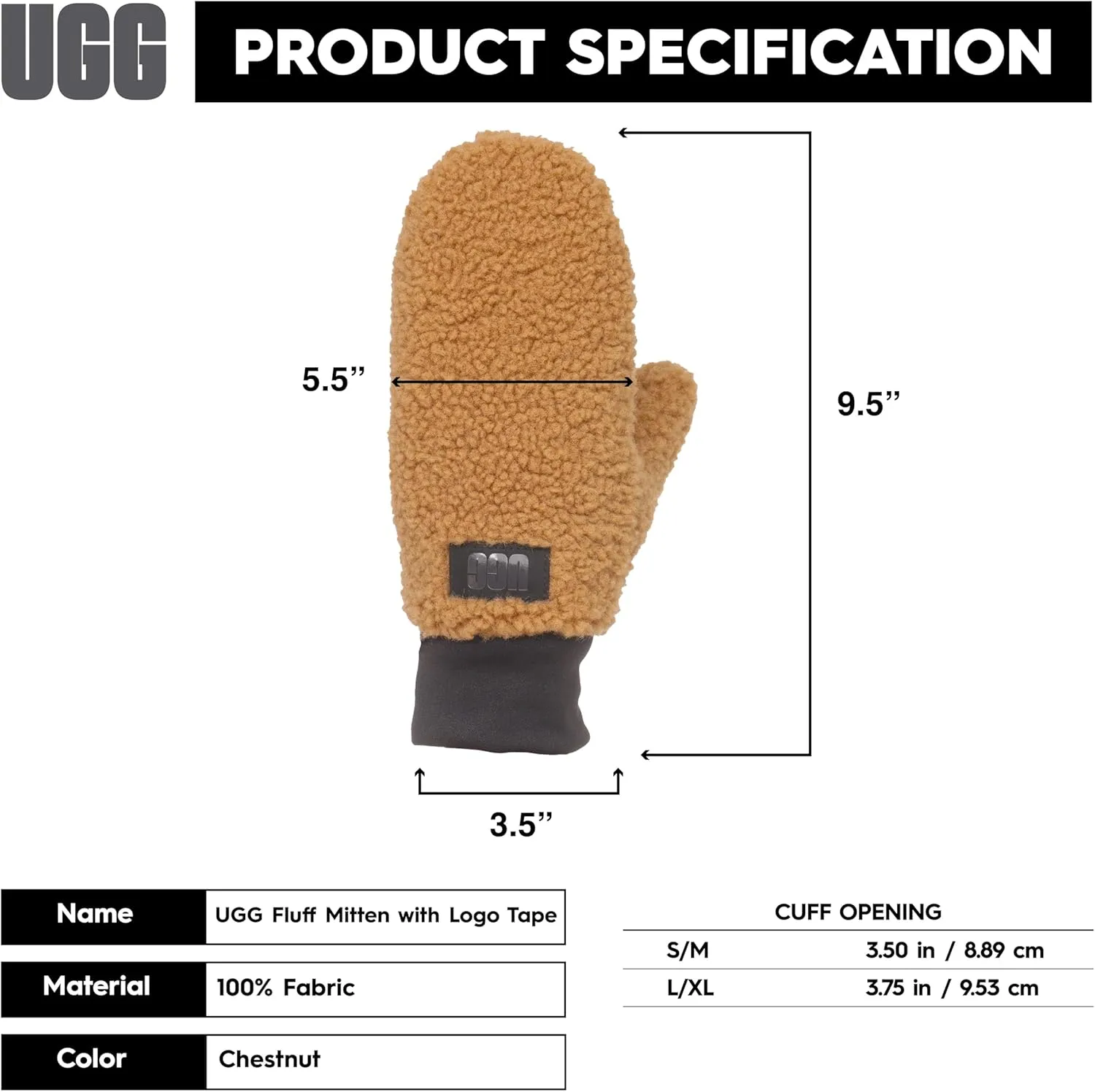 UGG Women's UGGFluff Logo Tape Mittens - Soft Polyester Body, Leather Palm Patch